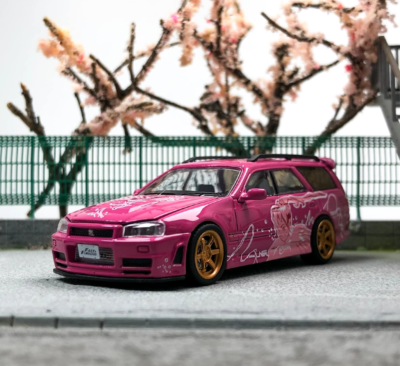 Zoom 1:64 Pink R34 Stagea WC34 260RS Wagon Model Diecast Metal Car