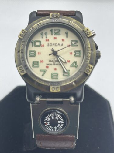 Mens Sonoma Watch Dial Light Glow Compass Tested & Working Adjustable Bezel - Photo 1 sur 11