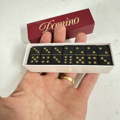 Vintage Dominoes Double 6 Six Travel Size Mini Set Black Tile