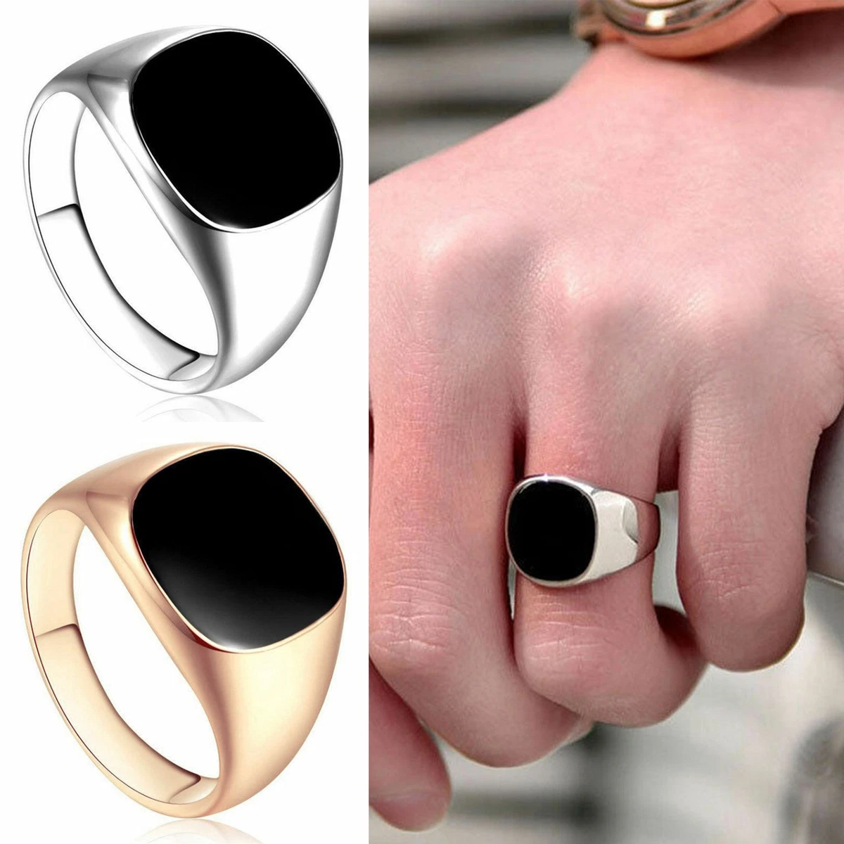 18ct Gold Filled Black Onyx Mens Signet Wedding Band Pinky