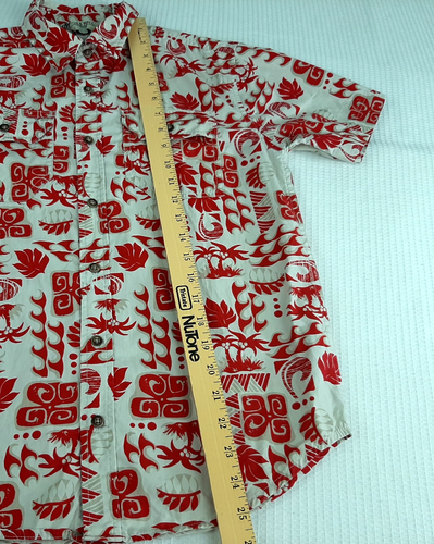 Vintage Old Navy Boys Hawaiian Shirt L 10 12 Red Palm Trees Cotton Chest Pockets - Picture 13 of 18