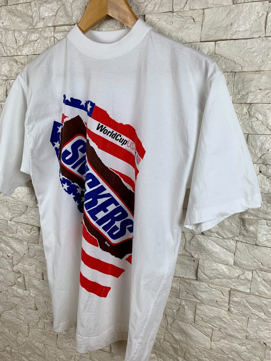 World Cup USA 94 Snickers Vintage 90s T Shirt Men White sz L | eBay