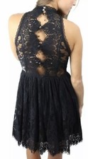 NWT Free People OB424815 Verushka Lace Mini Halter Dress Black Size 0