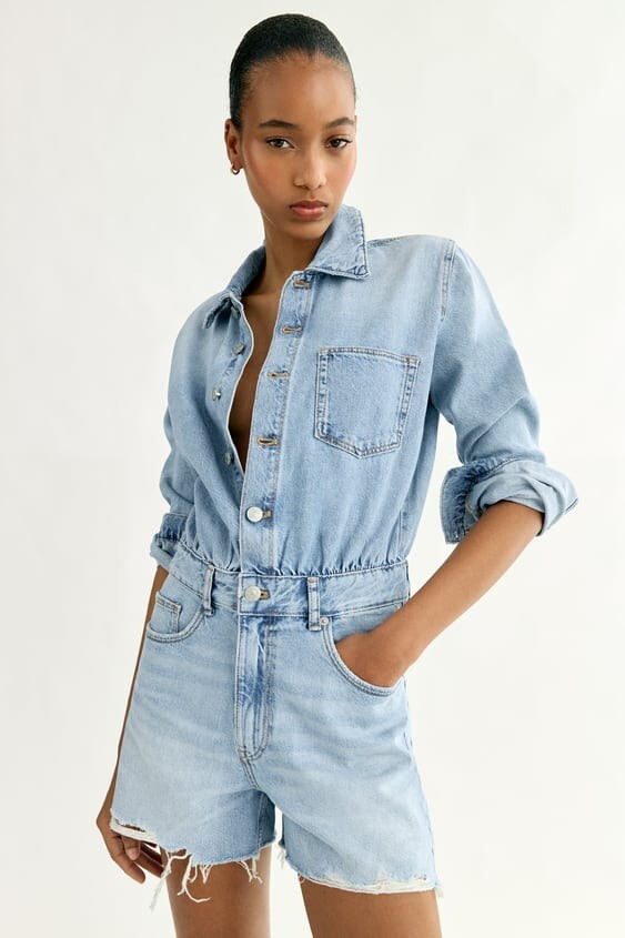New Zara Limited Edition 100% Cotton Blue Denim Playsuit 8197/189