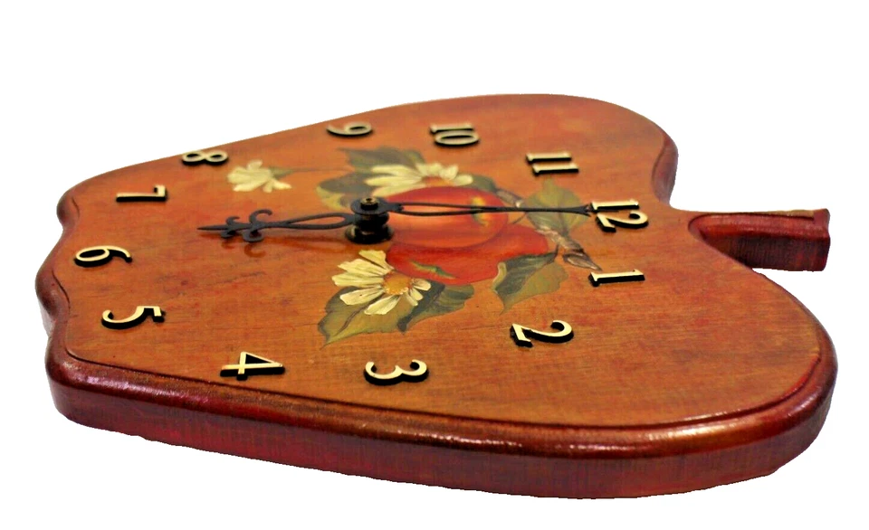 Reloj de Pared Hecho a Mano Artístico Manzana Pintado a Mano con Coloridas Hoja Floral 11" Foto 3 de 4