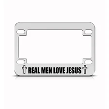 Metal Bike License Plate Frame Real Men Love Jesus Tag Motorcycle Accessories