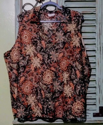 Vintage 80-90s Nicola Womens Brown Earth Tone Sleeveless Collared Blouse Size 2X