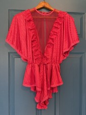 Vintage 80  s Playsuit Teddy Romper Nylon Mesh Magenta Sissy Elissia Size Small