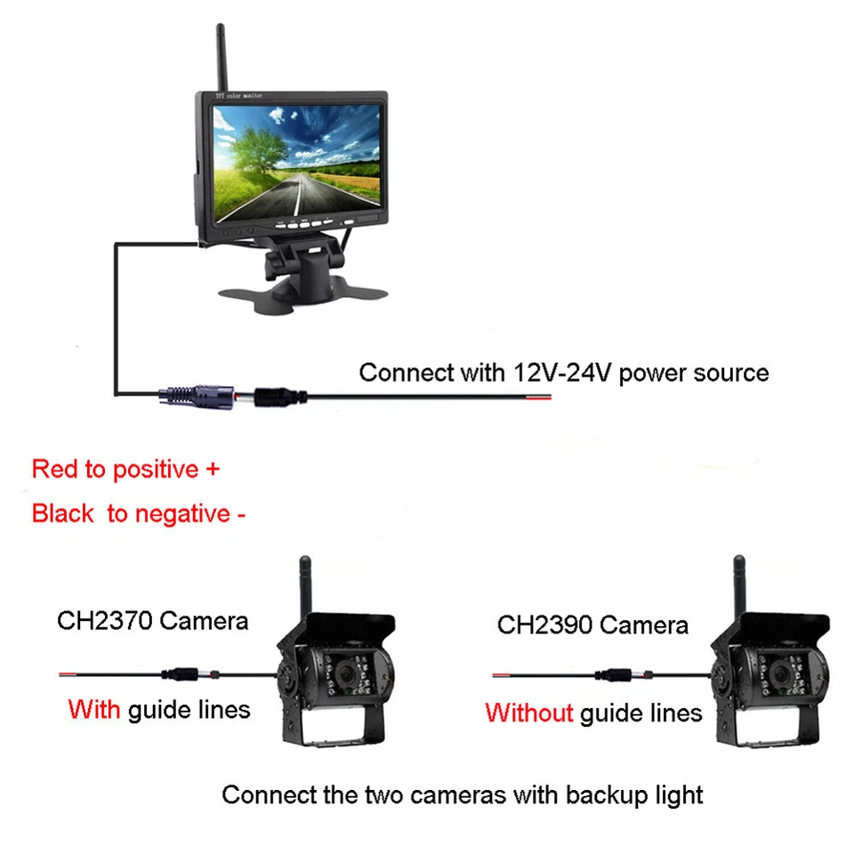 2x Digital Wireless Backup Cameras 7" Monitor Kit for Truck Caravan Trailer RV - Image 2 of 4