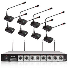 Pyle 8 Channel Wireless Microphone System - Portable Vhf Microphone, Black