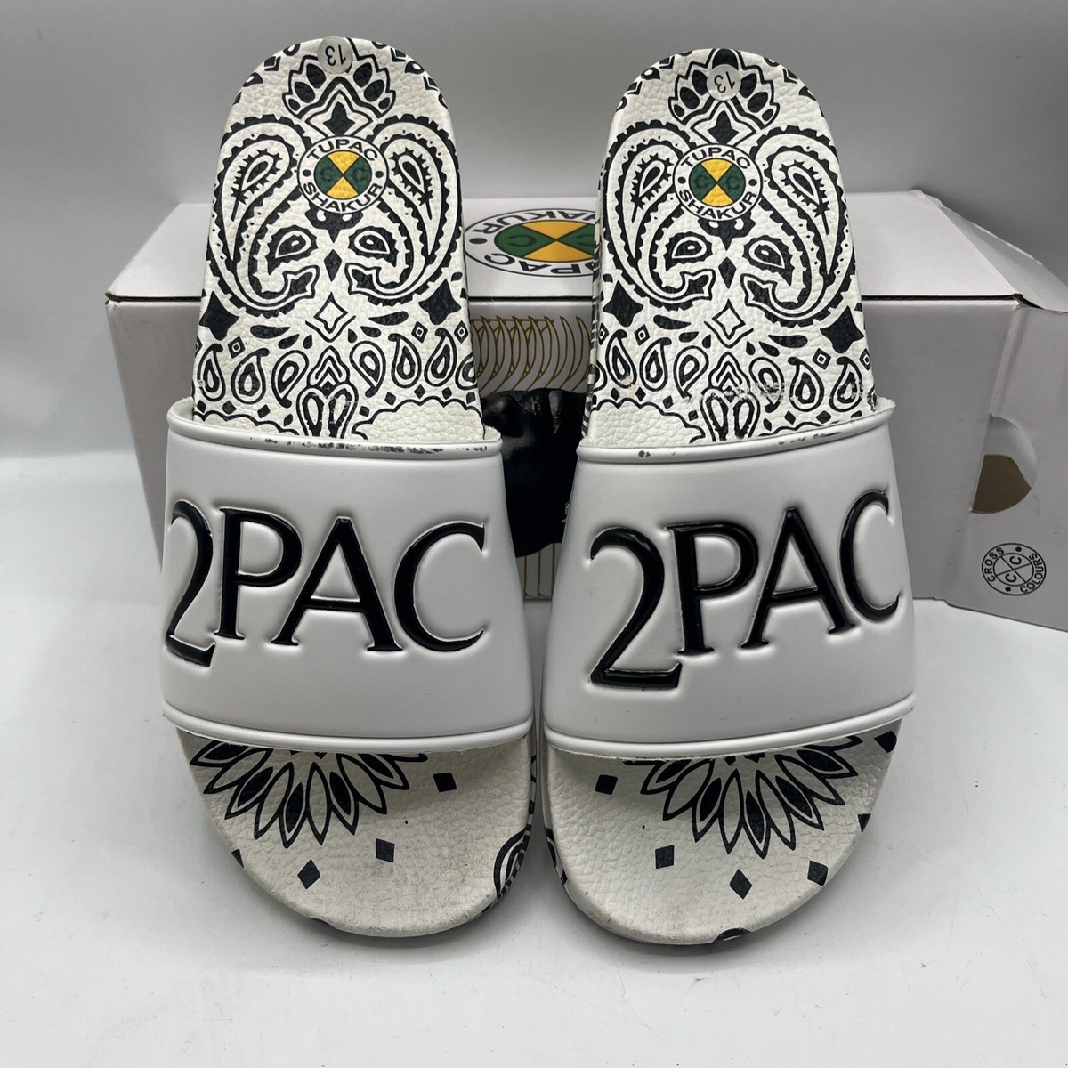 New Cross Colours 2Pac Paisley Slide Sandals Size 13 Rare 
