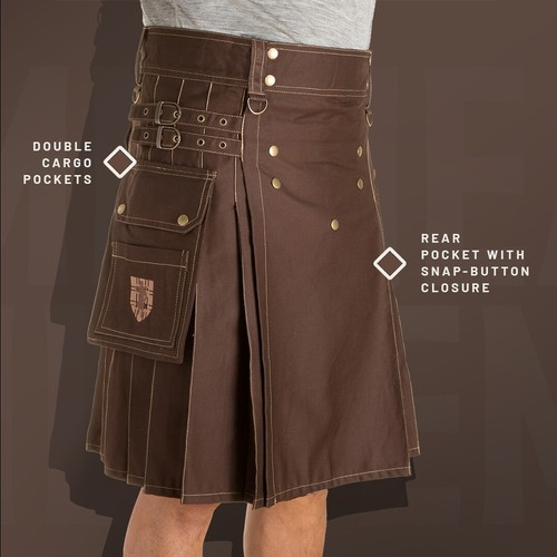 Damn Near Kilt 'Em Men's Sport Utility Kilt Heavy Duty Brown Small/Medium - Picture 4 of 7