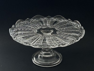 EAPG Bryce Walker & Co Jasper Late Buckle Pedestal Cake Stand Clear Glass 10 