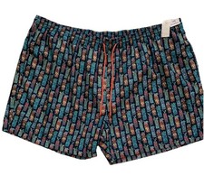 NEW SIZE 4XB Big Man Roundtree  Yorke Shorts Swim Trunks Black Multi MSRP 70