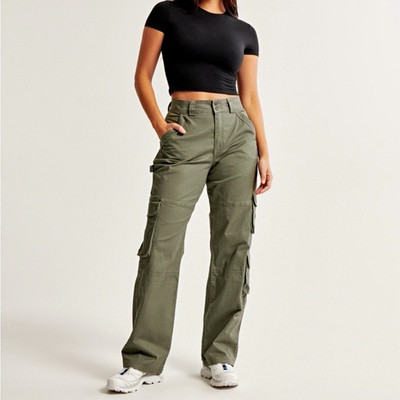 Abercrombie & Fitch Women s Green Cargo Pants Cotton Twill Straight Leg