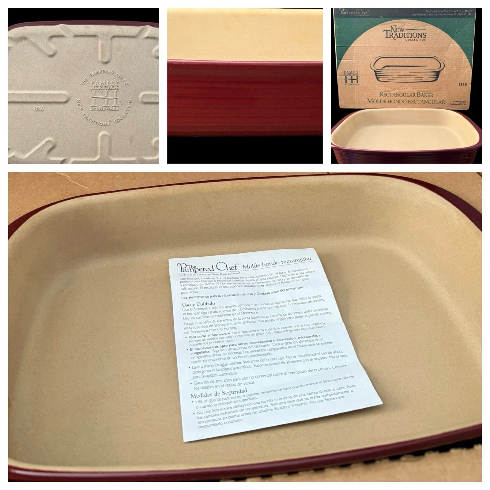Pampered Chef 9x13 Stoneware Baker Cranberry USA Made Family Heritage EUC 1338