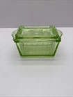 Block Optic Green Depression Vaseline Uranium Glass Covered Butter Dish