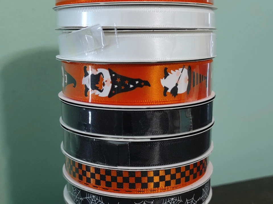 Lot 12 Satin Ribbons Halloween 5/8", 3/8", 1/4", Each Roll 3 Yards, Orange Black - Image 3 of 4