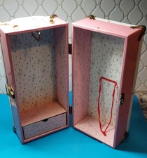 VTG ATCO Large Pink Metal Doll Trunk, 12" x 6" With 5 VTG Hangers