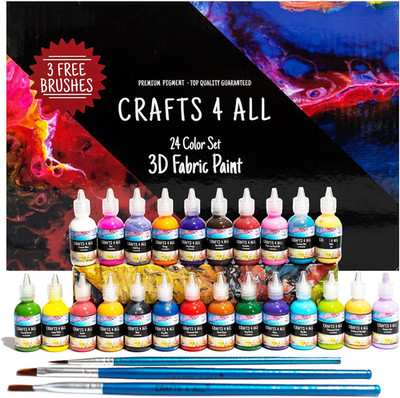 Fabric Paint Set - Pack of 24 Permanent, Assorted 3D Paints for Decorating Cloth