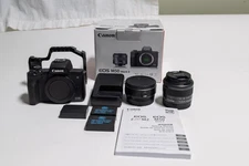 Canon EOS M50 Mark II Camera Kit w/ 15-45mm, 3 Batteries, EF Adapter, Cage
