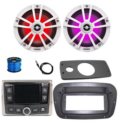 Infinity Radio, 2x 6.5'' 225W LED White Speakers w/ANT,Wire,Adapter, Spa Bezel