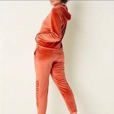 Velvet Hoodie with Bold Lettering in Orange