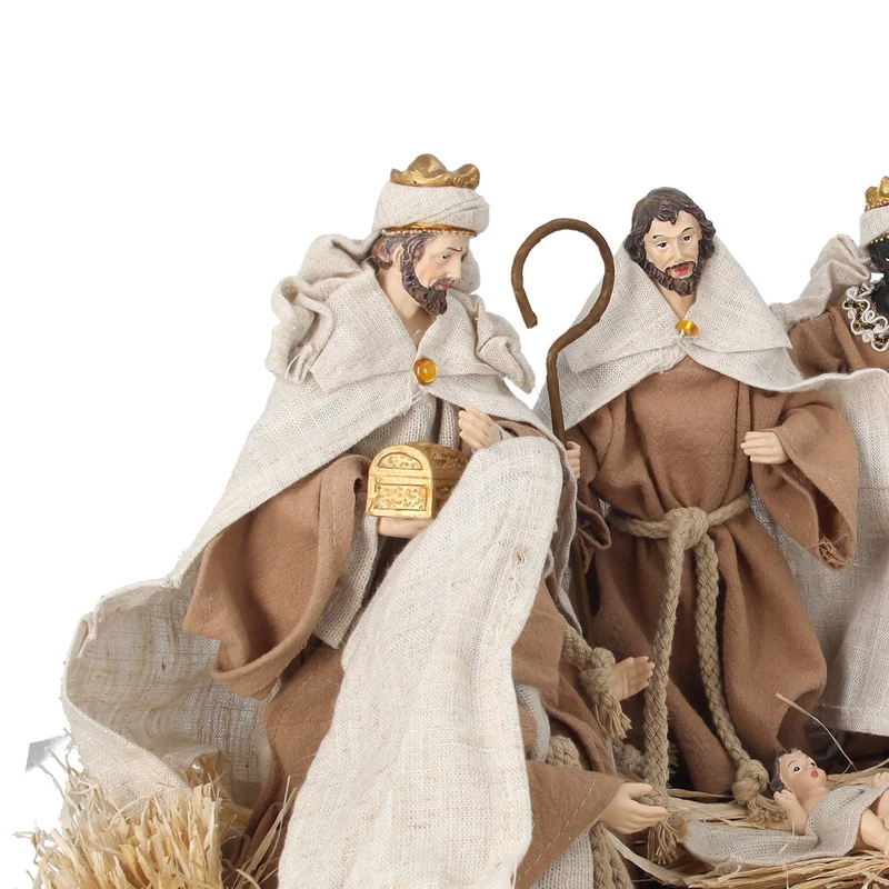 Natività Decorativa Natalizia con Luci LED Statuine Presepe Resina Stile, fotografia 8 di 9