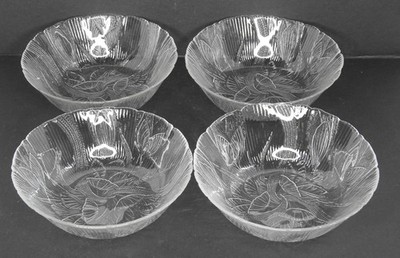 Set of 4 Vintage Arcoroc France Canterbury Crocus Glass Bowls Cereal Salad 6.25''