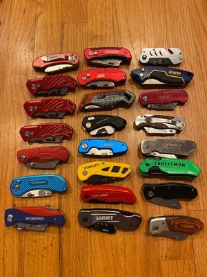 LARGE LOT OF HEAVY METAL  FOLDING UTILITY KNIVES  stanley craftsman ace irwin