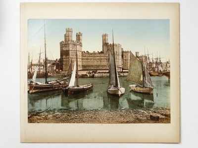Caernarfon Castle Wales Harbour Boats Photochrom Photo c1900s