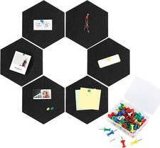 6 PCS Black Hexagon Felt Wall Tiles Self Adhesive Cork Board Memo Notice Pins