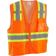 Global Industrial Class 2 Hi-Vis Safety Vest 6 Pockets Two-Tone Mesh Orange