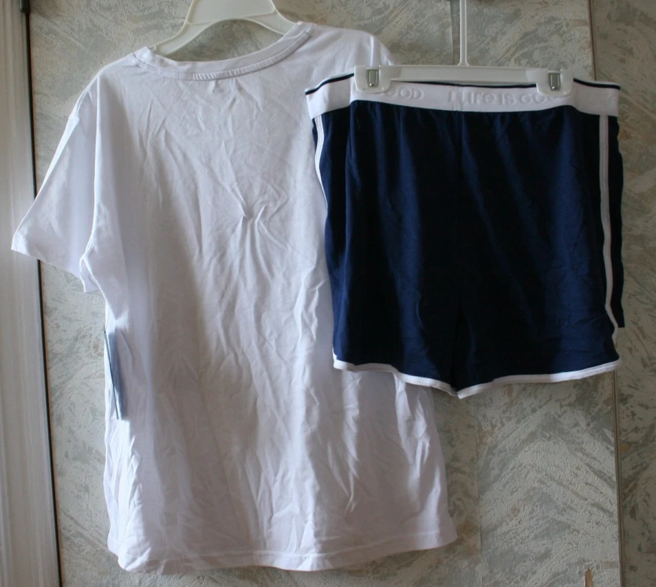 Juego de pijama Life is Good GOTTA RUN 2 piezas talla grande top y corto blanco azul marino nuevo con etiquetas Foto 2 de 2