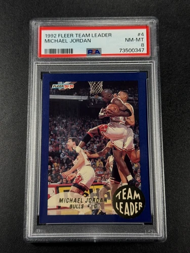 MICHAEL JORDAN 1992 FLEER #4 TEAM LEADERS INSERT CARD NM-MINT PSA 8 BULLS NBA MJ