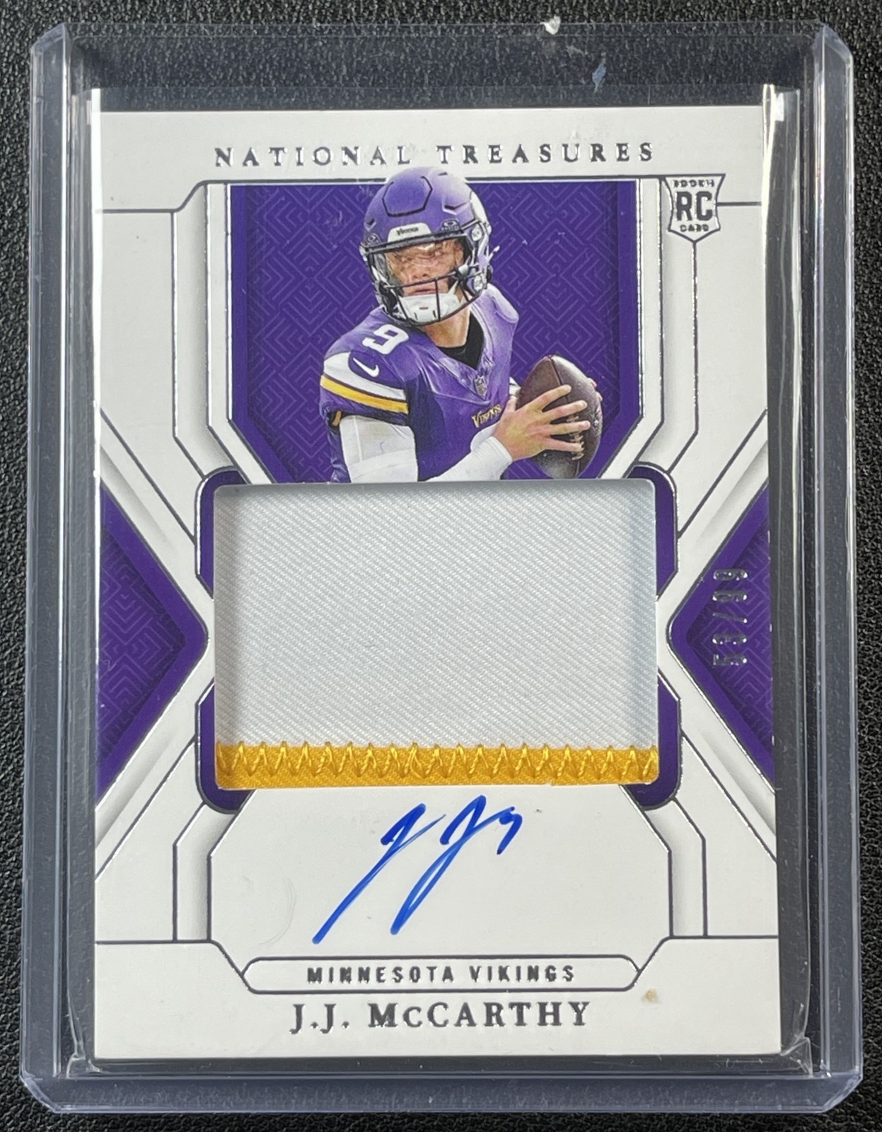 J.J. MCCARTHY 2024 PANINI NATIONAL TREASURES #156 ROOKIE PATCH AUTO RC 53/99