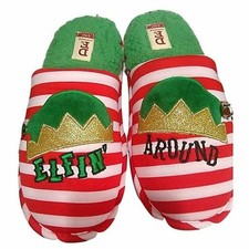Dearfoams Women's Size Small 5-6 "ELFIN' AROUND" Scuff Slippers Christmas Elf