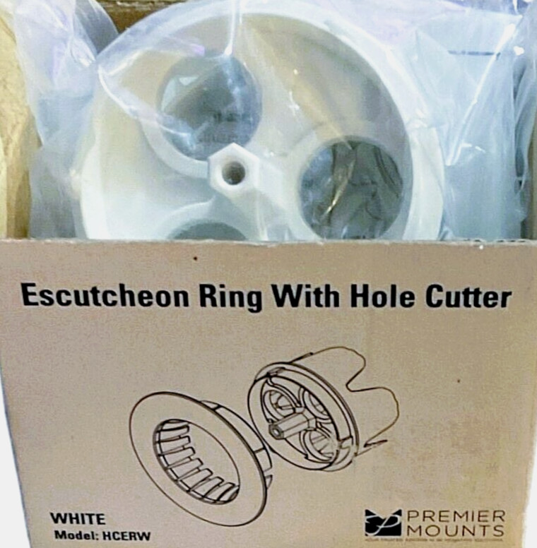 Premier Mounts HCERW Escutcheon Ring w/ Hole Cutter – White AV Ceiling Mount