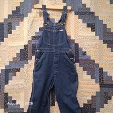 True Vintage 1970s Lee Denim Bib Overalls Mens 32x34 Blue Donut Button USA Made