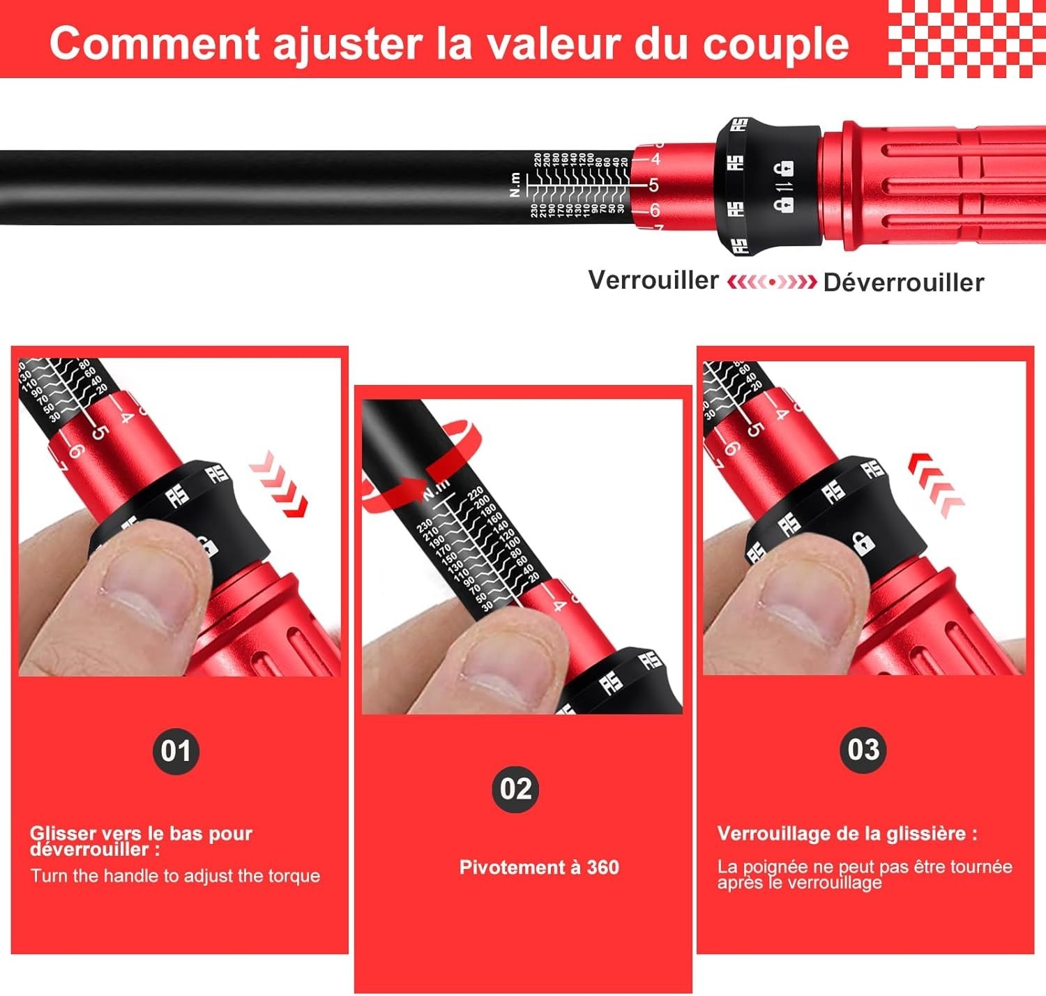 Set de clés dynamométriques de qualité supérieure en acier chrome-vanadium - 3