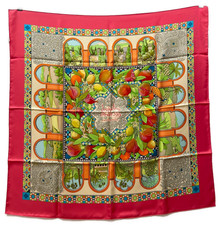 HERMES Carre 90 Les Jardins d'Andalousie Silk 100 Scarf Authentic