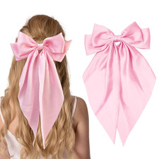 Silky Satin Hair Bows for Women Big Pink Bow Hair Clips for Girls Large Hair Bar