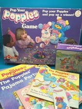Vintage 1986 Popples Lot Of 4 Books, Puzzle, Comb  Board Game