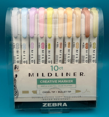 ZEBRA MILDLINER 10 CT PACK BRAND NEW Chisel Tip Bullet Tip Gentle & Neutral