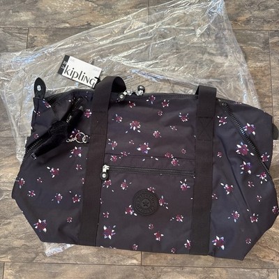 NEU Kipling Kunst Reise Medium Schultertasche Beuteltasche Nacht Blumendruck Wochenende Fitnessstudio 