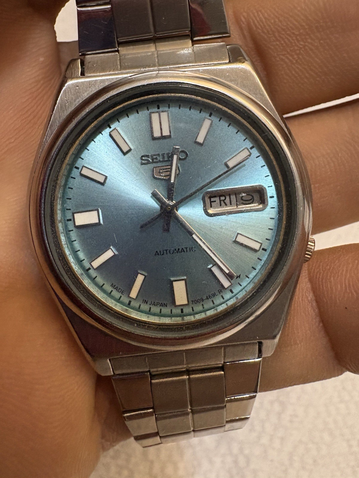 Blue Japan Sky 5 Vintage Seiko Automatic Day/Date Movement 7019 Dial - vintagewatches.pk