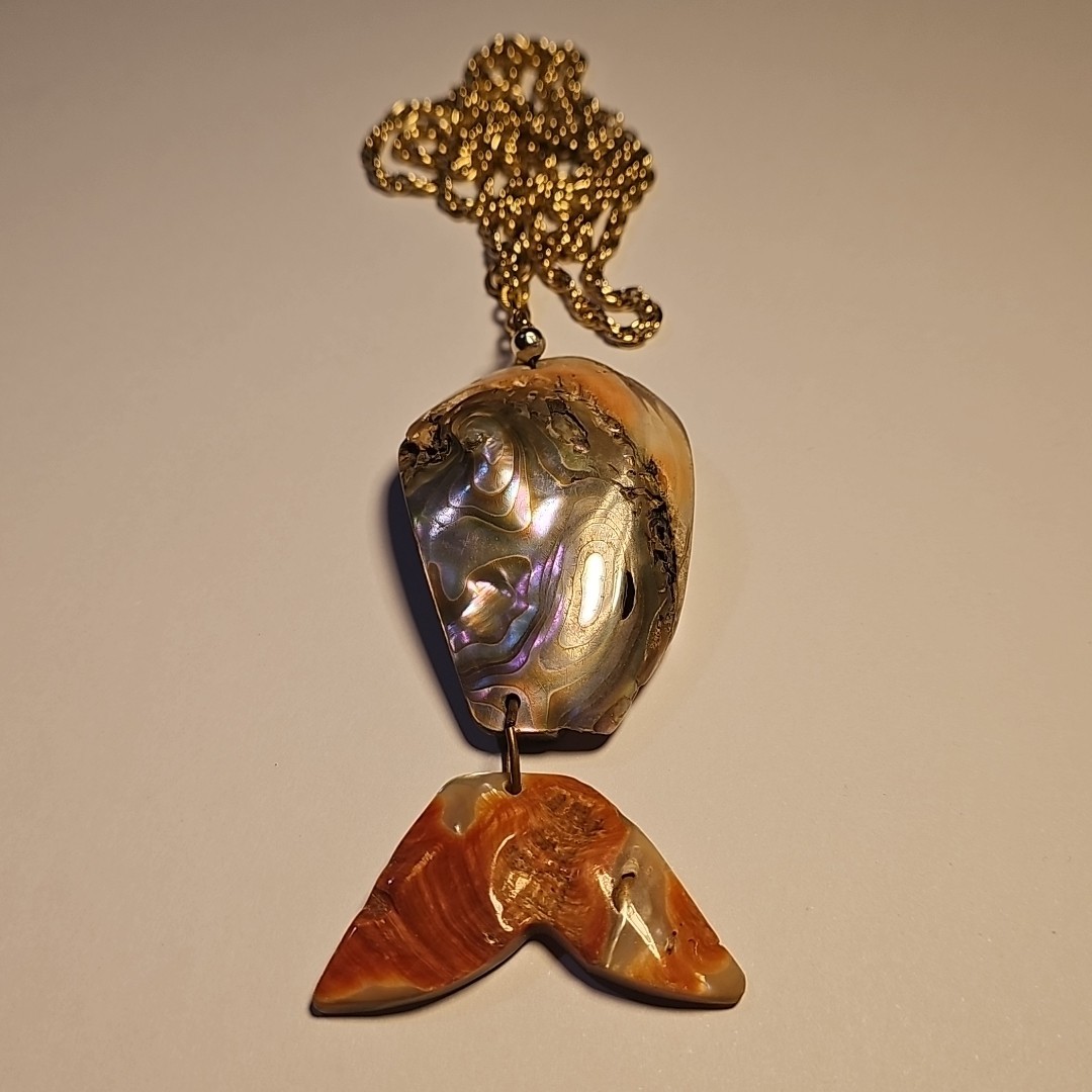 Vintage Abalone Shell Fish Shaped Statement Neckl… - image 1