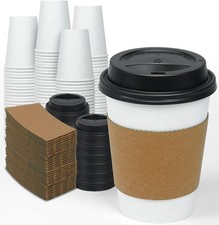  100 Pack 12oz Disposable Paper Coffee Cups with Lids Sleeves To-Go Hot Cups 