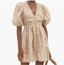 Zimmermann Carnaby Shirred Linen Leopard Print Puff sleeve dress size 0/XS NWOT