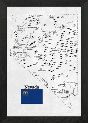 Hand Drawn Map of Nevada Framed Wall Art Poster Canvas Print Picture